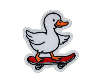 Ente auf Skate Bügelbild Cartoon Bügelbilder, Kuh Patches Aufbügler, Gesticktes Patch Eisen, Patches für Jacke, Logo Zurück Patch,