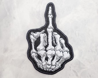 Patch de dedo médio para passar a ferro, Patch de dedo médio, Osso de caveira, Patch bordado para passar a ferro, Patches para jaqueta, Patch de logotipo nas costas, Patch para jaqueta