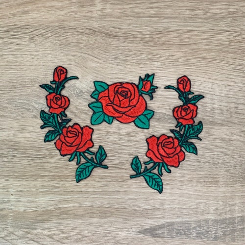 Red Rose Embroidered Patch Iron on Patches for Jackets Rose Etsy