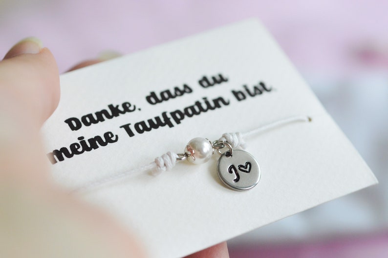 Taufpatin Armband Geschenk für Patentante zur Taufe mit Gravur Patenkind Patengeschenk mit Buchstabe personalisiert mit Karte und Säckchen Bild 10