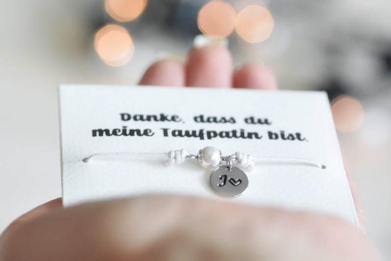 Taufpatin Armband Geschenk für Patentante zur Taufe mit Gravur Patenkind Patengeschenk mit Buchstabe personalisiert mit Karte und Säckchen Bild 6