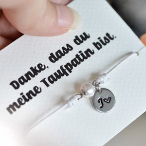 Taufpatin Armband Geschenk für Patentante zur Taufe mit Gravur Patenkind Patengeschenk mit Buchstabe personalisiert mit Karte und Säckchen Bild 1