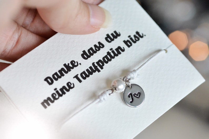 Taufpatin Armband Geschenk für Patentante zur Taufe mit Gravur Patenkind Patengeschenk mit Buchstabe personalisiert mit Karte und Säckchen Bild 1