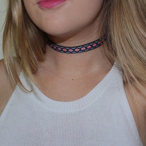 Ribbon Choker Necklace. Bohemian Choker. Jacquard Ribbon Choker. Hippie Choker 90's Grunge Choker Soft Grunge Ribbon Choker Ribbon Necklace image 1