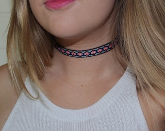 Ribbon Choker Necklace. Bohemian Choker. Jacquard Ribbon Choker. Hippie Choker 90's Grunge Choker Soft Grunge Ribbon Choker Ribbon Necklace