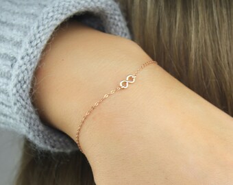 Tiny Infinity Bracelet. Silver Bracelet. Dainty Bridesmaid Gift. Delicate Mother's Day Gift. Rose Gold Gift for Mom. Small Infinity Charm.