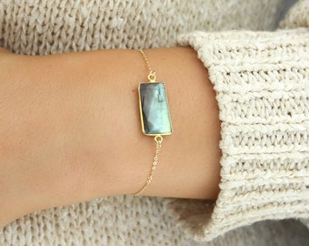 Stone Bracelet. Labradorite Gemstone Bracelet. Dainty Stone Bracelet. Boho Sterling Silver Bracelet. Delicate Gold Filled Crystal Jewelry.