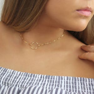 Dainty Choker Necklace. Simple Gold or Silver Choker. Delicate Circle Necklace. 14K Gold Fill • Sterling Silver Jewelry. Open Circle Choker.