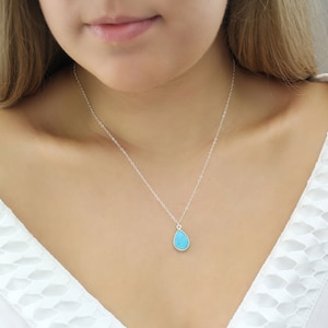 Turquoise Necklace. Delicate Turquoise Jewelry. Silver Tear Drop Blue Turquoise Jewellery. Gold Natural Stone Necklace. Turquoise Jewelry.