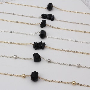 Black Tourmaline Necklace. Minimalistic Birthstone Necklace. Healing Tourmaline Protection Anxiety Gemstone Jewelry. Dainty Energy Crystal.