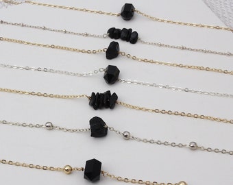 Black Tourmaline Necklace. Minimalistic Birthstone Necklace. Healing Tourmaline Protection Anxiety Gemstone Jewelry. Dainty Energy Crystal.