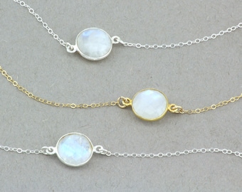 Collar de piedra lunar. Collar de piedras delicadas. Piedra delicada. Joyería llena de oro. Collar sencillo de plata de ley. Piedra preciosa de piedra lunar arcoíris.