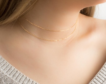 Dainty Choker Necklace. Gold Layering Necklace. Simple necklace. Thin Necklace. Delicate Gold Choker. Silver Necklace. Multi Layer Necklace.