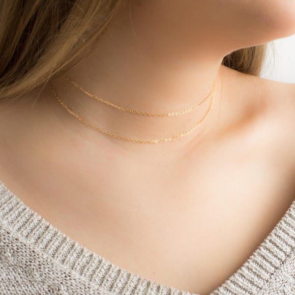 Dainty Choker Necklace. Gold Layering Necklace. Simple necklace. Thin Necklace. Delicate Gold Choker. Silver Necklace. Multi Layer Necklace.