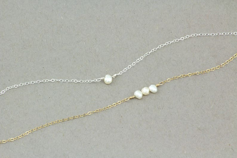 Delicate Pearl Bracelet. Minimal Everyday Bracelet. Simple Bridesmaid Gift. Mothers Gift. Dainty Gold Filled Sterling Silver Bracelet. image 9