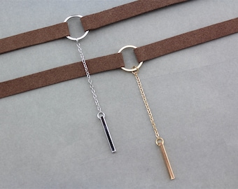 Collana Girocollo Boho In Camoscio E Pelle Marrone Con Pendente Foglia E Perla Turchese – Regolabile, Donna E Ragazza - 2