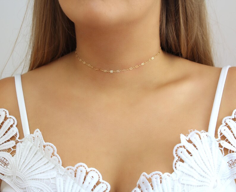 Chain Choker Necklace. Sterling Silver Choker. Delicate Choker. Minimalist Necklace. Simple Gold Filled Jewelry. Dainty Layering Choker. image 1