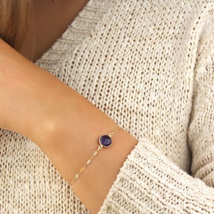 Dainty Amethyst Bracelet. Minimalist Bracelet. Dainty Stone Bracelet. Boho 14k Gold Filled Bracelet. Delicate Jewelry. February Birthstone. image 4