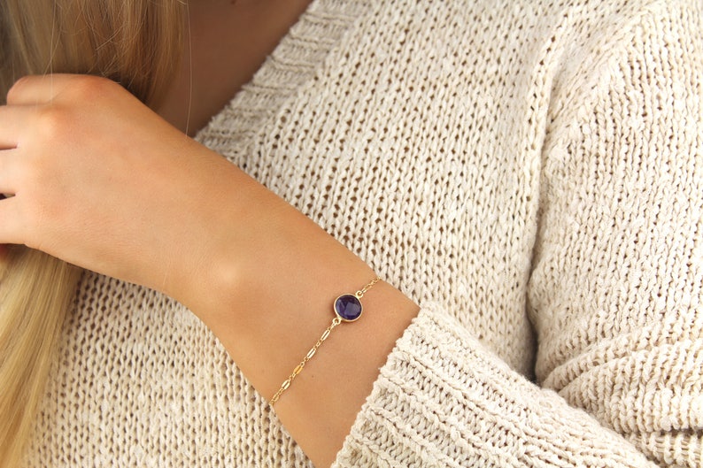 Dainty Amethyst Bracelet. Minimalist Bracelet. Dainty Stone Bracelet. Boho 14k Gold Filled Bracelet. Delicate Jewelry. February Birthstone. image 4