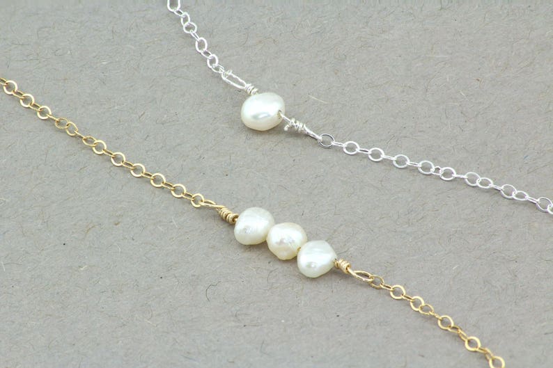 Delicate Pearl Bracelet. Minimal Everyday Bracelet. Simple Bridesmaid Gift. Mothers Gift. Dainty Gold Filled Sterling Silver Bracelet. image 8