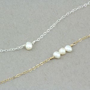 Delicate Pearl Bracelet. Minimal Everyday Bracelet. Simple Bridesmaid Gift. Mothers Gift. Dainty Gold Filled Sterling Silver Bracelet. image 6