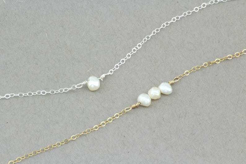 Delicate Pearl Bracelet. Minimal Everyday Bracelet. Simple Bridesmaid Gift. Mothers Gift. Dainty Gold Filled Sterling Silver Bracelet. image 6