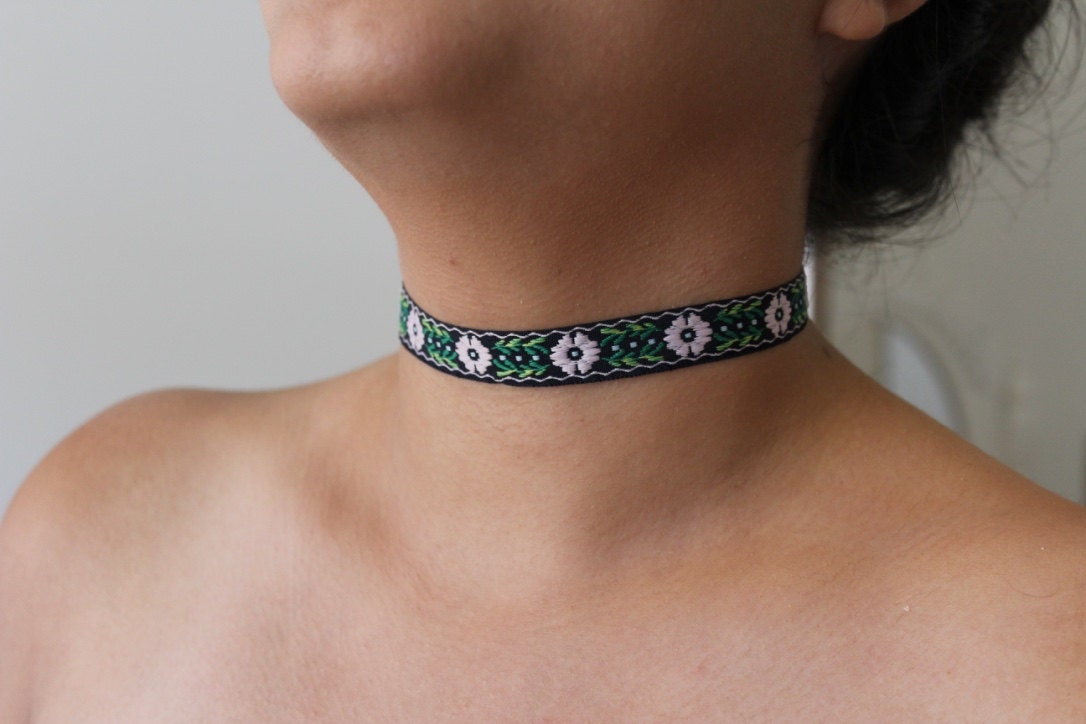 Floral Ribbon Choker Necklace. Ribbon Necklace. Flower Ribbon Etsy