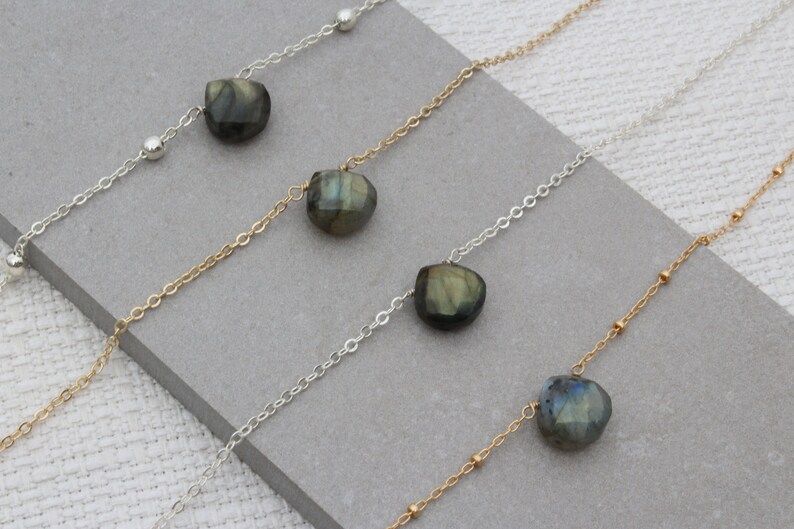 Labradorite Crystal Necklace Jewellery. Natural Blue/Green Stone. Waterproof Necklace for Mom. Birthstone Necklace.Rainbow Gemstone Necklace image 3