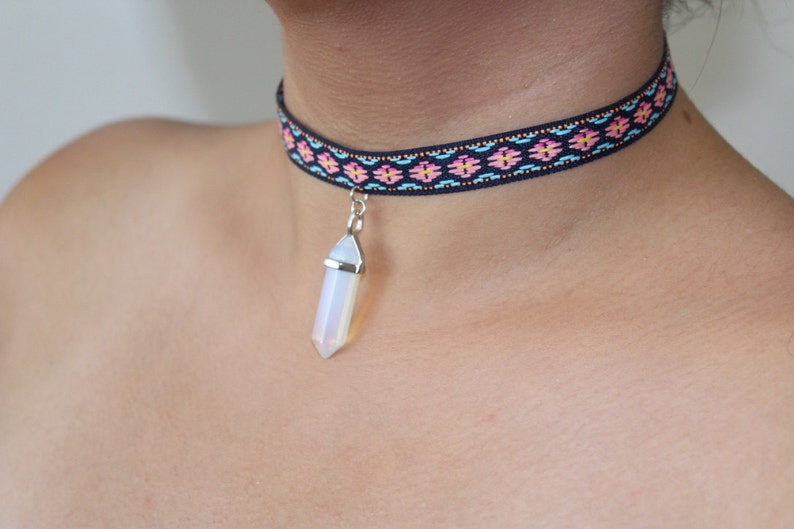 CHOOSE A CRYSTAL. Healing Crystal Choker Necklace. Ribbon Choker. 90s Grunge Choker. Gemstone Choker Necklace. Boho Hippie Crystal Point image 6