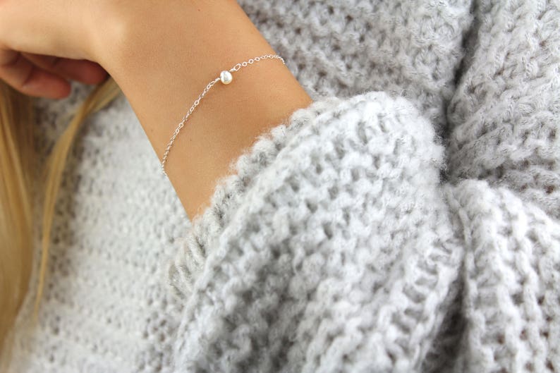 Delicate Pearl Bracelet. Minimal Everyday Bracelet. Simple Bridesmaid Gift. Mothers Gift. Dainty Gold Filled Sterling Silver Bracelet. image 4