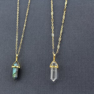 Crystal Pendant. Healing Crystal Necklace. Small Crystal Point Necklace. Small Gold Jewellery. Tiny Rose Quartz Pendant. Boho Tiny Necklace. image 2