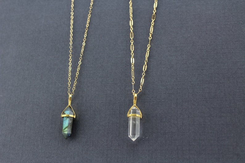 Crystal Pendant. Healing Crystal Necklace. Small Crystal Point Necklace. Small Gold Jewellery. Tiny Rose Quartz Pendant. Boho Tiny Necklace. image 2