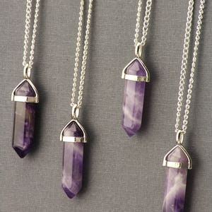 Amethyst Healing Crystals and Stones Necklace. Purple Stone Jewelry. Amethyst Point Gemstone. Healing Jewelry. Amethyst Pendant Silver. image 1