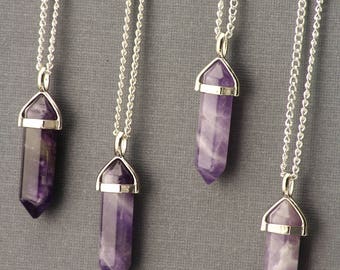 Amethyst Healing Crystals and Stones Necklace. Purple Stone Jewelry. Amethyst Point Gemstone. Healing Jewelry. Amethyst Pendant Silver.