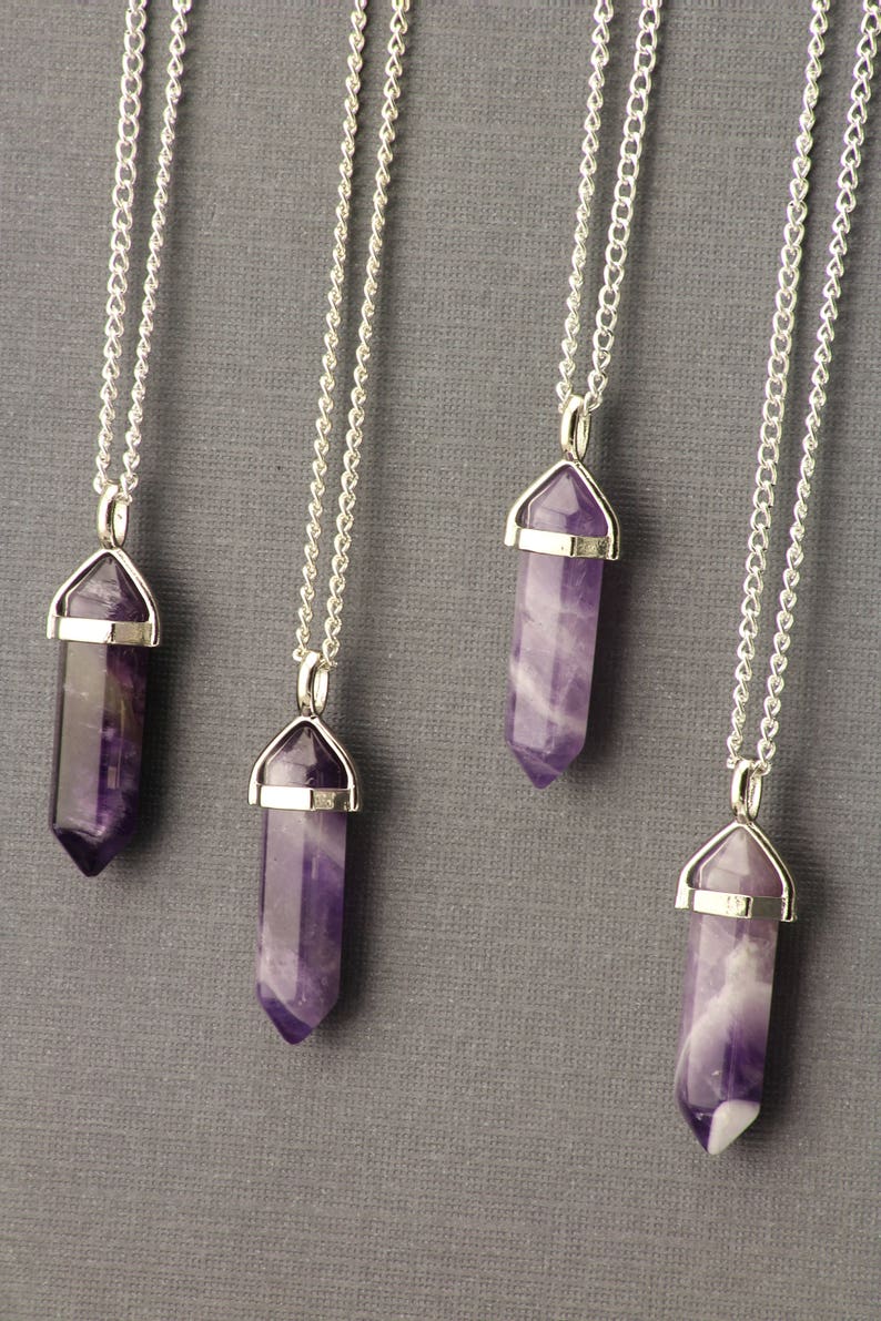 Amethyst Healing Crystals and Stones Necklace. Purple Stone Jewelry. Amethyst Point Gemstone. Healing Jewelry. Amethyst Pendant Silver. image 1