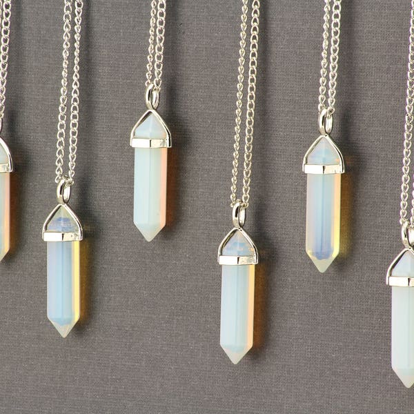 Boho Necklace. Opalite Necklace. Opalite Crystal Necklace. Opalite Crystal Point Pendant. Silver Stone Necklace. Natural Gemstone Necklace.