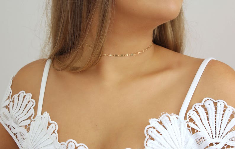Chain Choker Necklace. Sterling Silver Choker. Delicate Choker. Minimalist Necklace. Simple Gold Filled Jewelry. Dainty Layering Choker. image 3