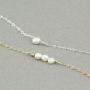 Delicate Pearl Bracelet. Minimal Everyday Bracelet. Simple Bridesmaid Gift. Mothers Gift. Dainty Gold Filled Sterling Silver Bracelet. image 2