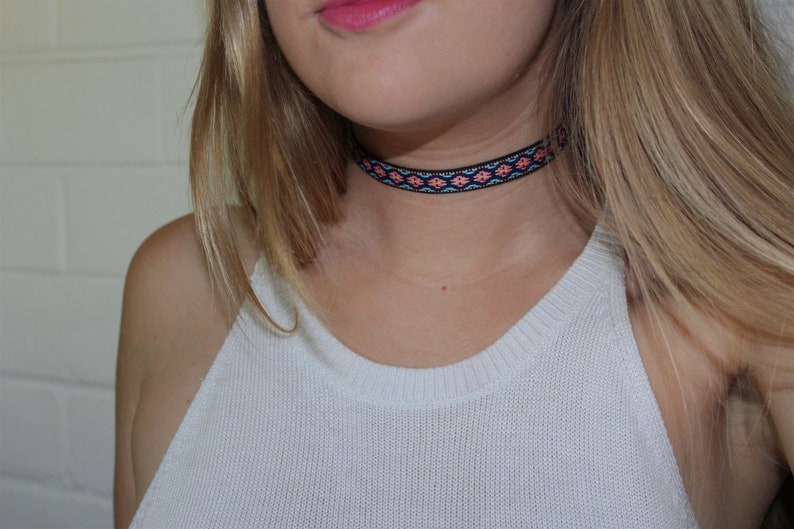 Ribbon Choker Necklace. Bohemian Choker. Jacquard Ribbon Choker. Hippie Choker 90's Grunge Choker Soft Grunge Ribbon Choker Ribbon Necklace image 1