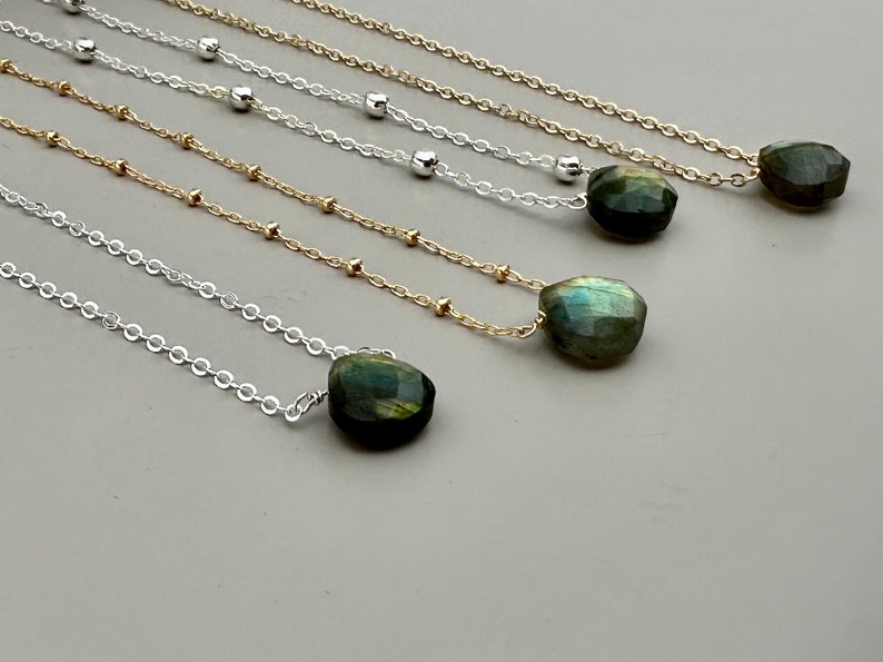 Labradorite Crystal Necklace Jewellery. Natural Blue/Green Stone. Waterproof Necklace for Mom. Birthstone Necklace.Rainbow Gemstone Necklace image 7