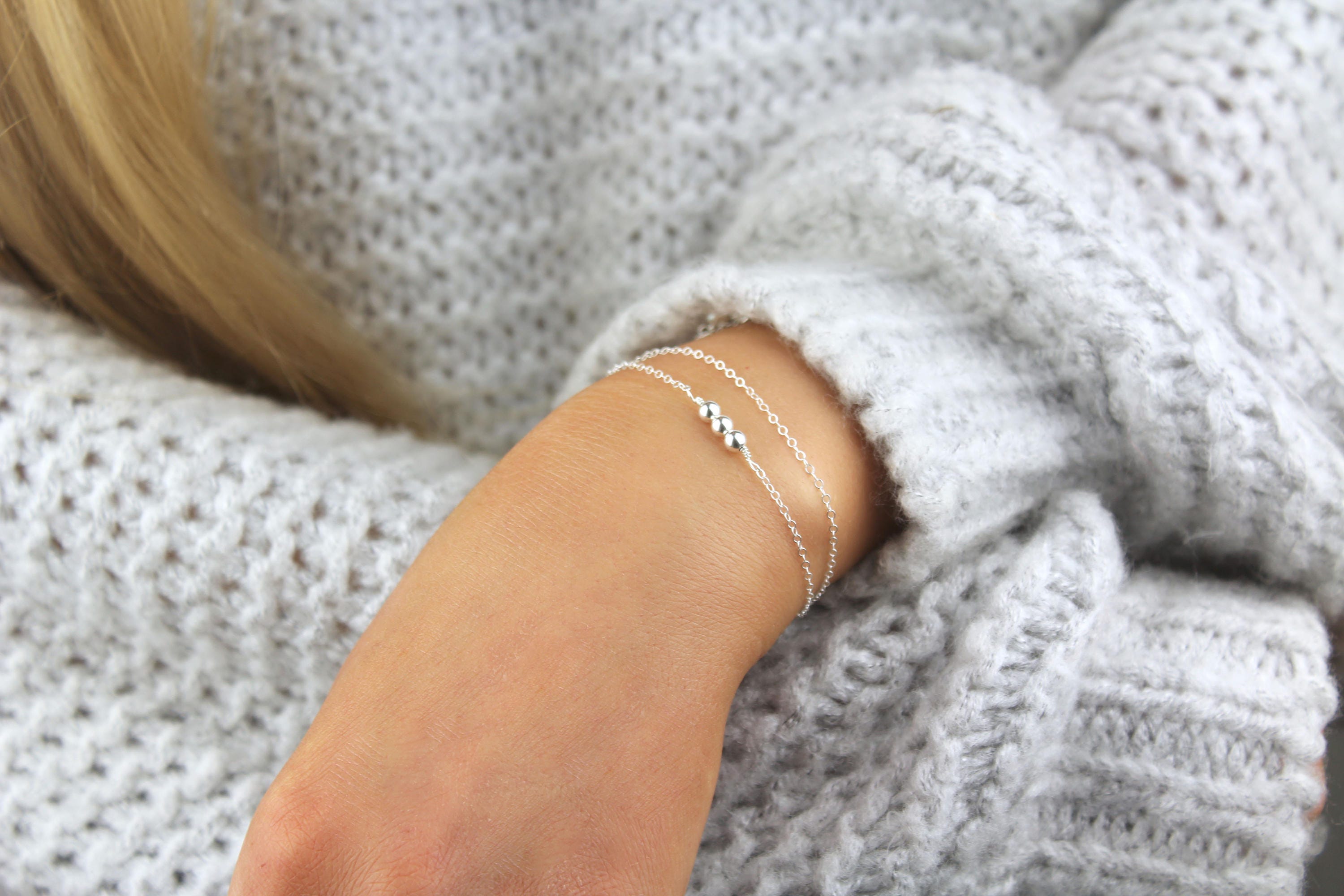 Minimalist Beaded Bracelet. Sterling Silver Bracelet. Gold Etsy