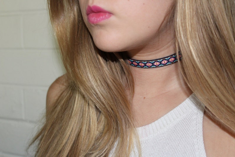 Ribbon Choker Necklace. Bohemian Choker. Jacquard Ribbon Choker. Hippie Choker 90's Grunge Choker Soft Grunge Ribbon Choker Ribbon Necklace image 3