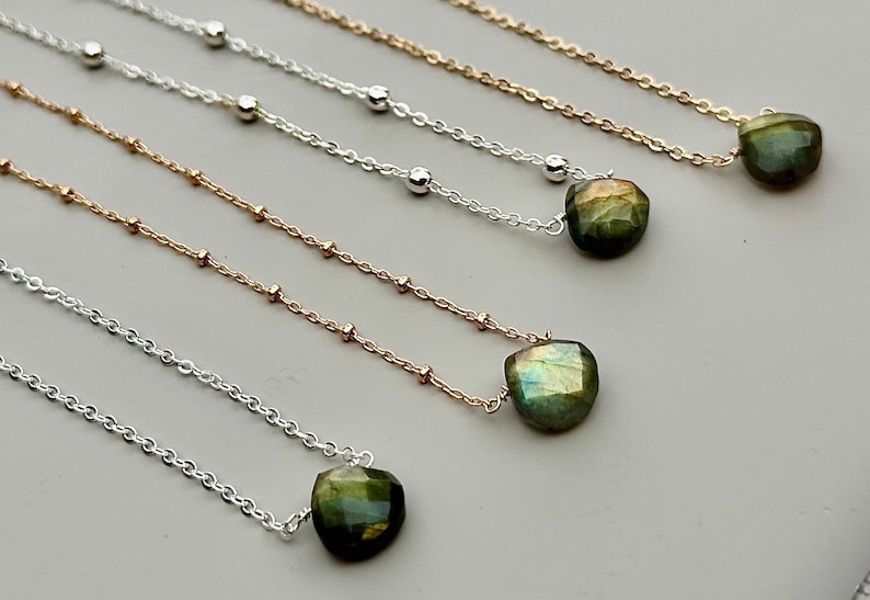 Labradorite Crystal Necklace Jewellery. Natural Blue/Green Stone. Waterproof Necklace for Mom. Birthstone Necklace.Rainbow Gemstone Necklace image 1
