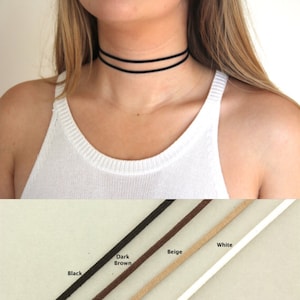 Thin Simple Leather Choker. Black Festival Necklace. Boho Choker. Dainty Jewelry. Double Layer Choker Festival Faux Suede Leather Jewellery