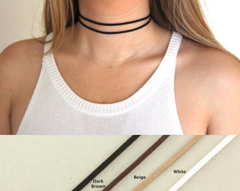 Thin Simple Leather Choker. Black Festival Necklace. Boho Choker. Dainty Jewelry. Double Layer Choker Festival Faux Suede Leather Jewellery