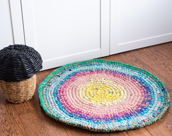 crochet rug rainbow for nursery baby room accessory decoration recycled cotton sustainable eco design trend 2022