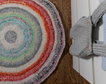handmade round crochet rainbow nursery rug carpet