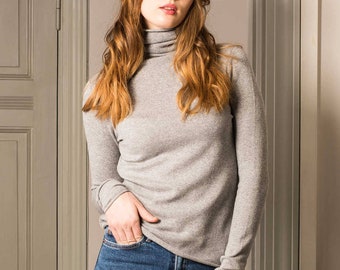 Cashmere sweater, Cashmere jumper women, Grey turtleneck sweater, Black high neck pullover, 1-ply knit natural wool top, Fall winter sweater