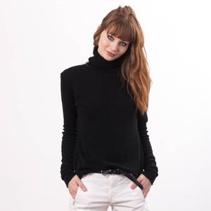 black cashmere turtle neck, 100% cashmere sweater, Turtleneck sweater, Cashmere jumper women, Cashmere pullover, Long roll neck sweater