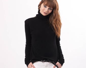 black cashmere turtle neck, 100% cashmere sweater, Turtleneck sweater, Cashmere jumper women, Cashmere pullover, Long roll neck sweater